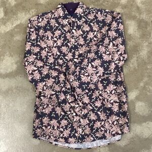 Floral Navy and Pink Men's Casual Button Down Shirt